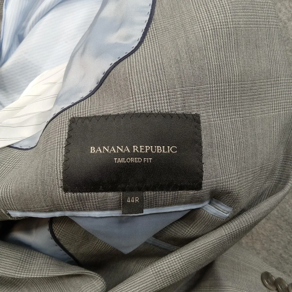 Banana Republic Blazer Mens 44R Gray‎ Plaid Wool Tailored 2 Button Suit Jacket
